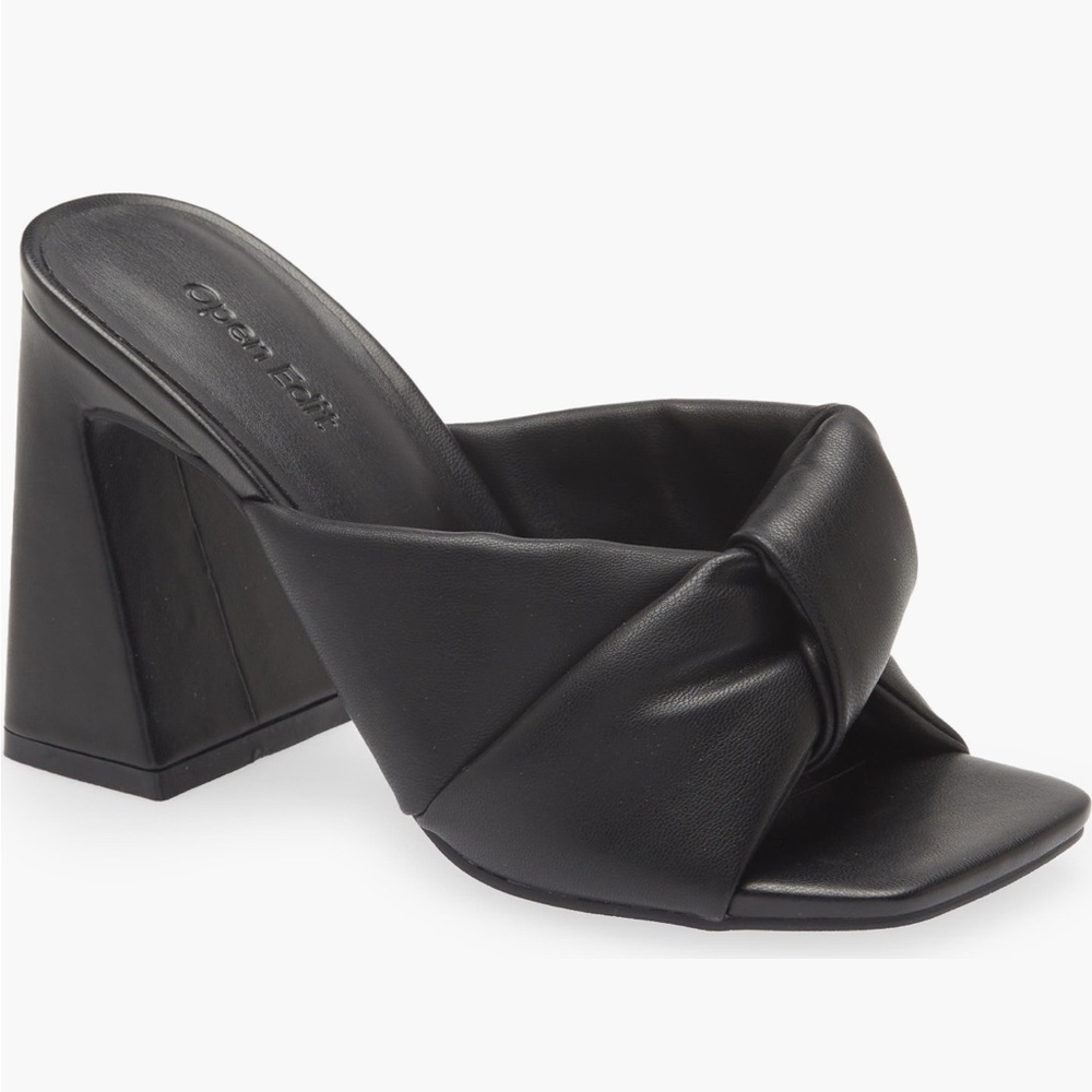 Black Knotted Block Heel Mule